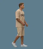 Polyester Printed T-shirt With Matching Shorts, Beige 