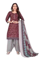 Cotton Blend Printed Kurti with Bottom & Dupatta Set for Women 