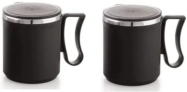 Stainless Steel Coffe Mug, Black , Pack of 2 (300 ML)
