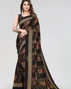Georgette Printed Saree for Women, Black 