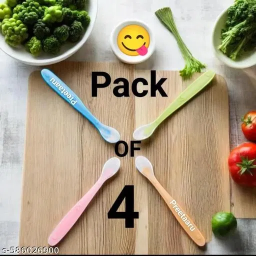 Preetaaru (Pack Of 4) Baby Soft Silicone Feeding Spoon For Kids