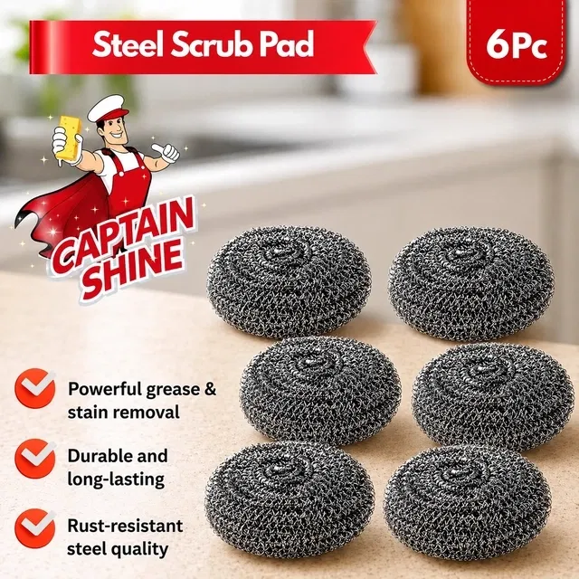 Captain Shine Steel Scrub Pad [6Pc]