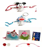 Synthetic 4 Pcs Rakhi with Greeting Card & Roli Chawal 