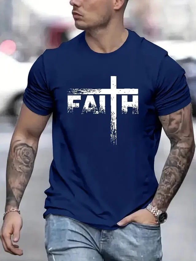Cotton Half Sleeves Round Neck T-Shirt for Men (Navy Blue, L)