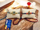Metal 2 Pcs Rakhi with Greeting card, Roli 