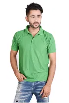 Poly Cotton Solid Polo Neck T-Shirt for Men, Green 