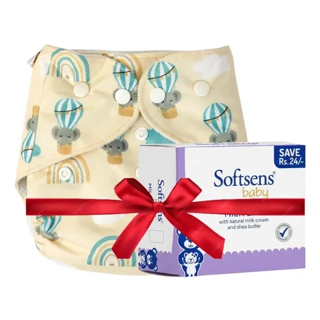 Bumpers Organic Cloth Diaper (Pink) Free Size + Softsens Baby Milk Bar 3X100 g (Pack of 3)