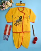 Cotton Printed Sherwani with Dhoti for Kids (Yellow, 1-2 Years)