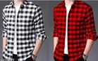 Cotton Blend Checked Shirts for Men, Red & Black, Pack of 2 