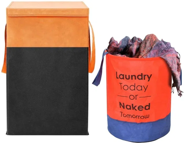 Canvas Laundry Basket,Orange & Red, (Pack Of 2)
