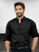 Cotton Blend Solid Shirt for Men, Black 