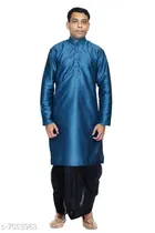 Dupion Silk Solid Kurta with Dhoti for Men 