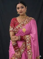 Bollywood Pink Chiffon/Satin Embroidered Saree for Women