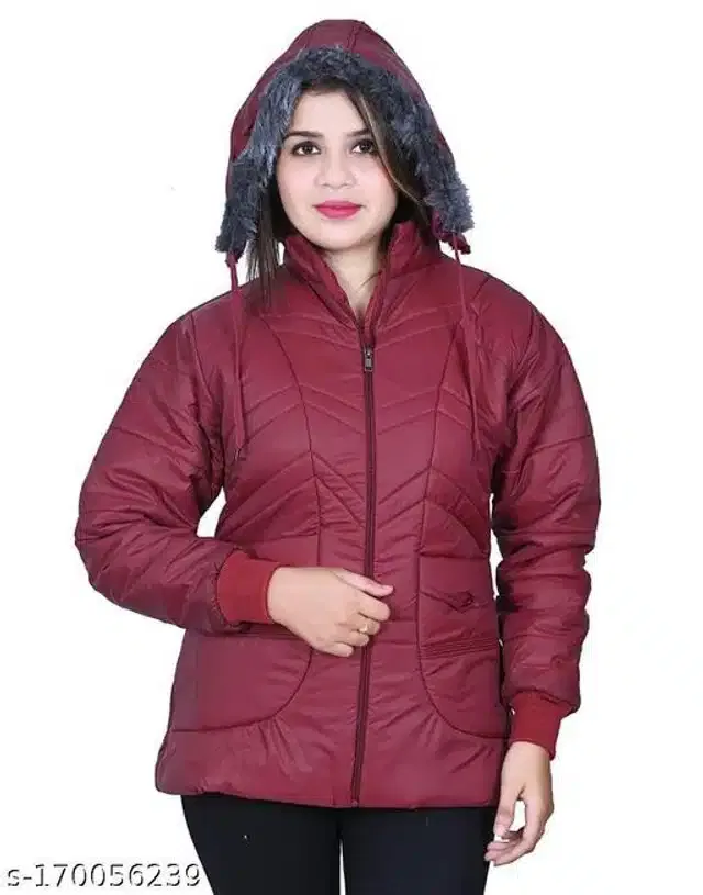 Polyester Jacket for Women (Maroon, XXL)