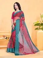 Linen Zari Checks Bandhani Printed Organza Saree for Women 