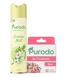Purodo Air Freshener Spray 220ml Jasmine Mist + Air Freshner Block Rose 50g