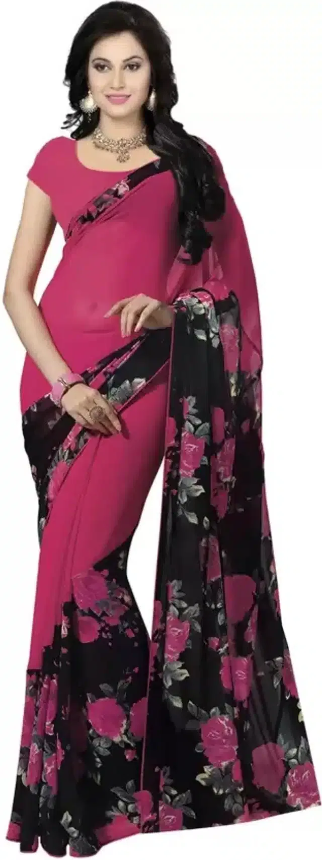 Saree with Unstitched Blouse for Women (Pink)