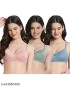 Cotton Solid Bra for Women & Girls, Multicolour, Pack of 3 