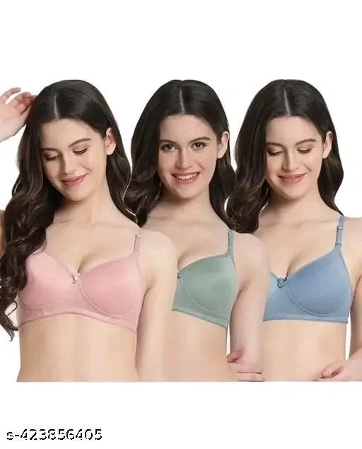 Cotton Solid Bra for Women & Girls, Multicolour, Pack of 3 (28A)
