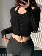 Lycra Top for Women, Black 
