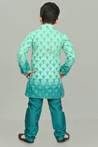Dupion Silk Printed Kurta with Payjama for Boys, Sea Green 