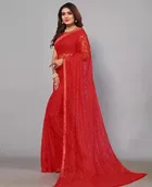 Net Solid Saree for Women 