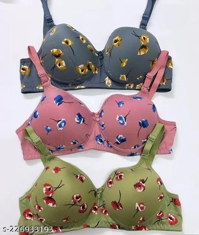 Cotton Blend Printed Padded Bra for Women (Multicolor, 40B) (Pack of 3)