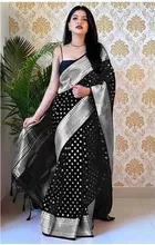 Litchi Silk Zari Woven Saree for Women, Black 