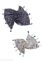 Printed Chiffon Scarves with Tassels for Women, Multicolor, Pack of 2