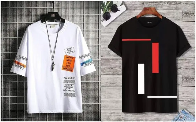 फैशन ग्लोब राउंड नैक हाफ स्लीव्स टी-शर्ट फॉर मेंस (पैक ऑफ़ 2) (मल्टीकलर, XL) (FG-34)