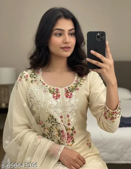 Jaipuri Style Kurti for Women (Cream, Un Stitched)
