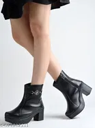 Shoetopia Solid Synthetic High-Top Heeled Boots Black 
