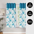 Alaqsa Blue Floral Polyester Window Curtain 5ft Combo 