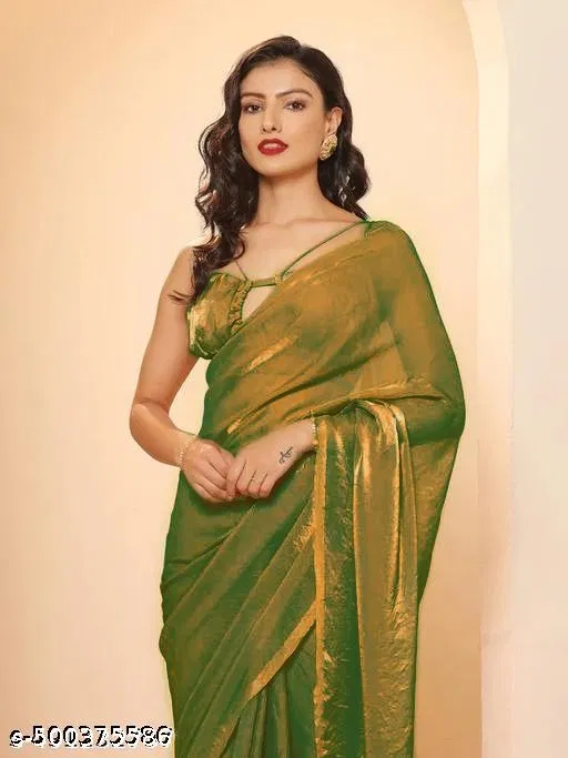 Jimmy Choo Solid Saree For Women, Green