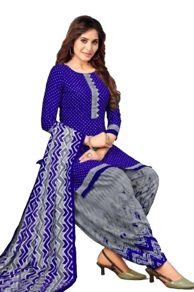 यशिका अन्स्टिच क्रेप सलवार सूट मटेरियल (ब्लू) (Y-356)