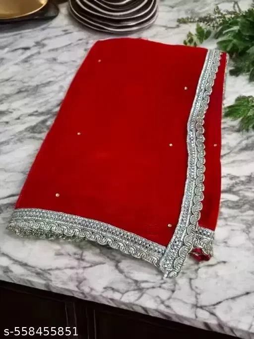 Velvet Solid Dupatta for Women, Red (2.5 m)