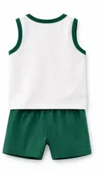 Teddy Bear Print Cotton Clothing Set for Kids ,Green & White 