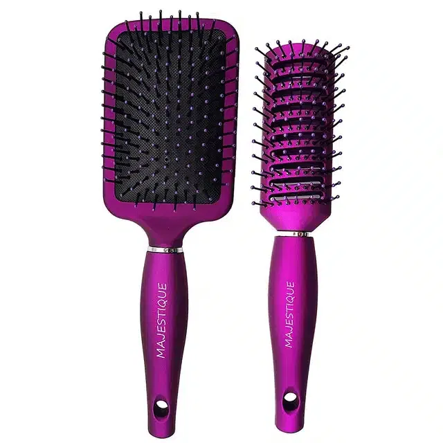 Majestique Premium Purple Series Refresh & Extend Flat Hair Brush Paddle Detangler for All Hair. (Combo of 2) (B-46)