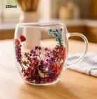 Double Wall Floral Borosilicate Glass Mug 
