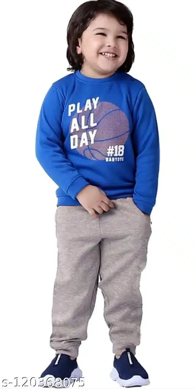 Hosiery Cotton Full Sleeves T-Shirt with Pant Clothing Set for Kids (Royal Blue & Grey, 18-24 Months)