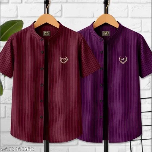 Printed Cotton Blend Mandarin T-Shirt for Boys (Maroon, 11-12 Years)