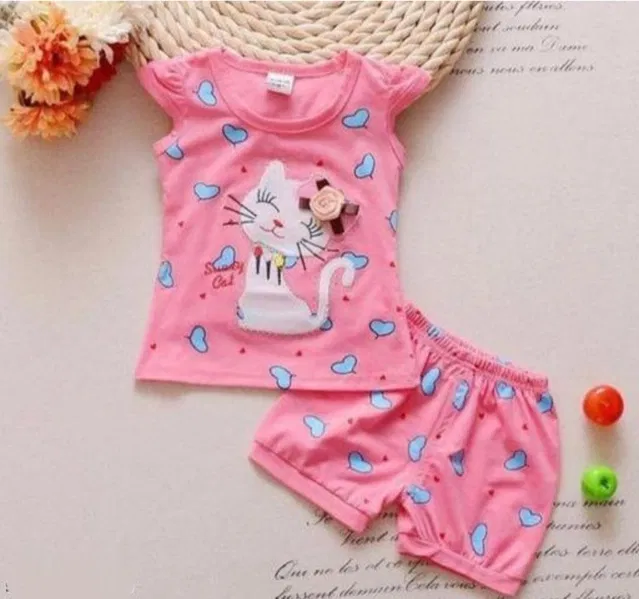 Hosiery Printed Clothing Set for Kids (Pink, 9-12 Months)