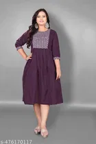 Embroidered Solid Flared Kurti 