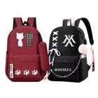 Combo of Double Cat & Monster Printed PU Backpacks for Girls (Multicolor, Pack of 2)