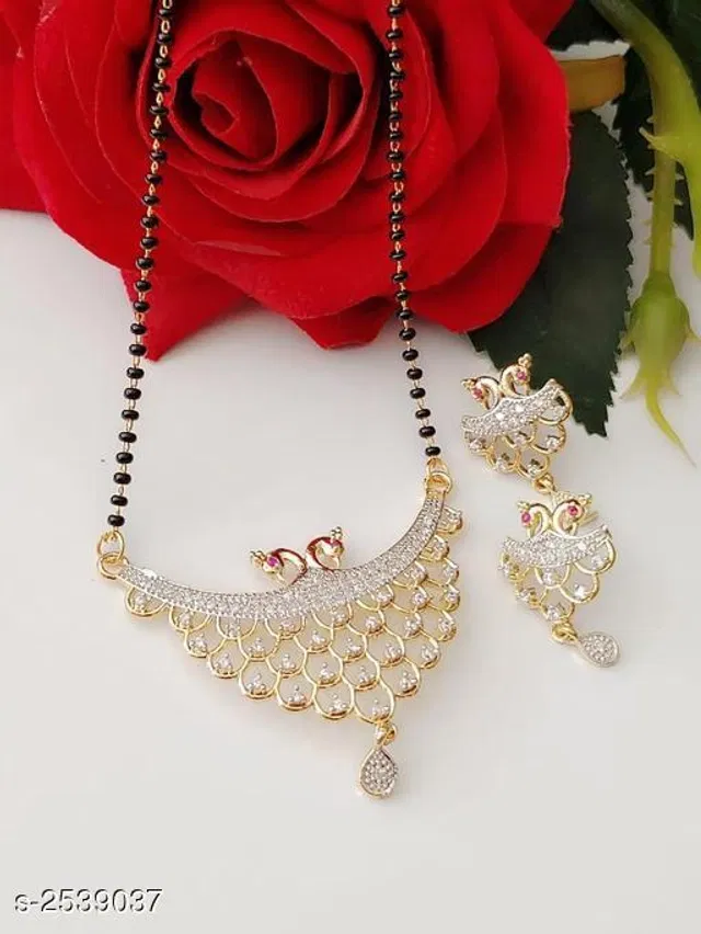 Alloy Mangalsutra with Earrings for Women (Multicolor, Set of 1)