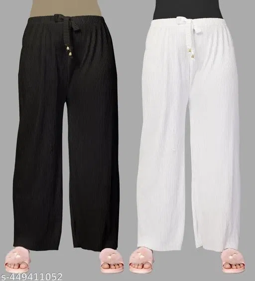Palazzos for Women, Pack of 2 (Black, L)