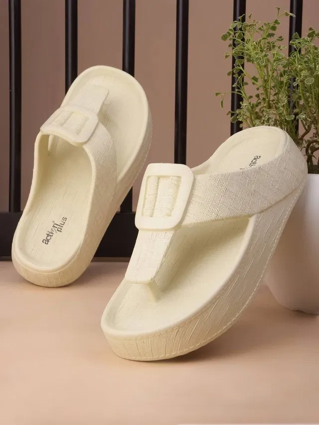 action Flip Flops for Women (Beige, 5)