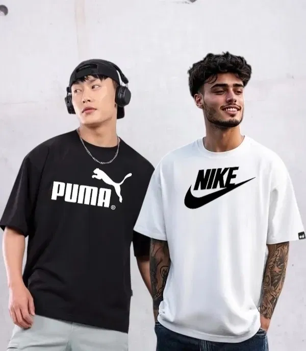 Poly Blend Half Sleeves Printed T-Shirt for Men (White & Black, L) (Pack of 2)