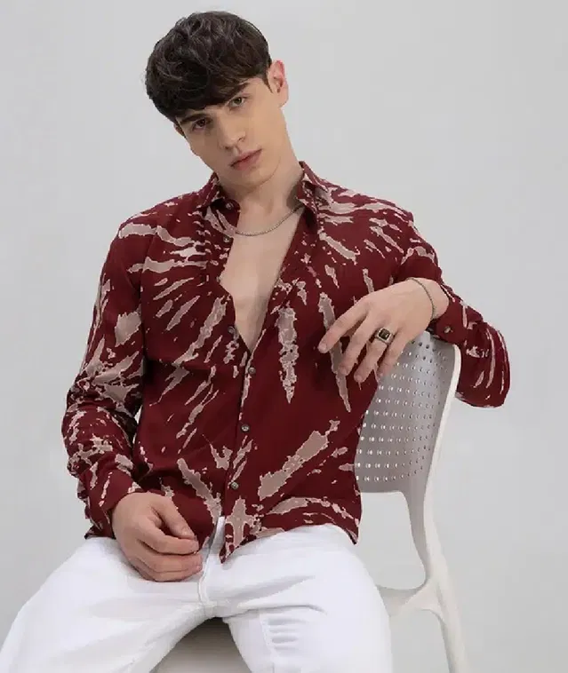 Printed Shirt for Men (Maroon, M)