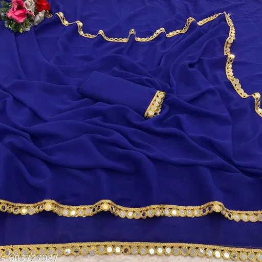 Elegant Saree for Women (Blue, Free Size)